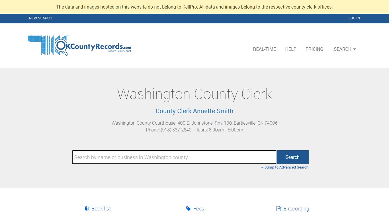 Washington County - County Clerk Public Land Records for Oklahoma